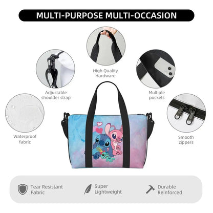 Custom Large SLilo And Stitch Cartoon Tote Bag Women Anime Shopping Shoulder Beach Gym Travel Bag
