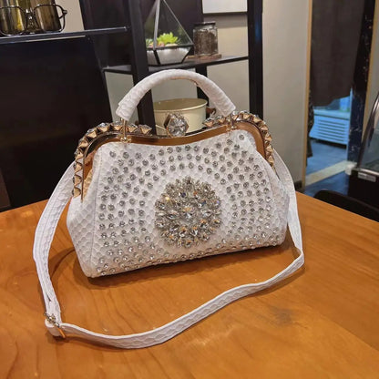 2024 New Luxury Fashion Diamonds Women's Handbags Leather Design Clip Rhinestone Bag Portable Tote Shoulder Messenger Bags