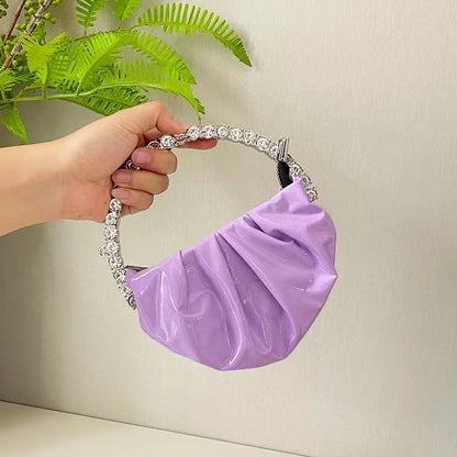 Luxury Circular Metal Handle Mini Bag Women Handbag Glitter Shiny Rhinestone Evening Bag Wedding Party Clutch Purse Shoulder Bag