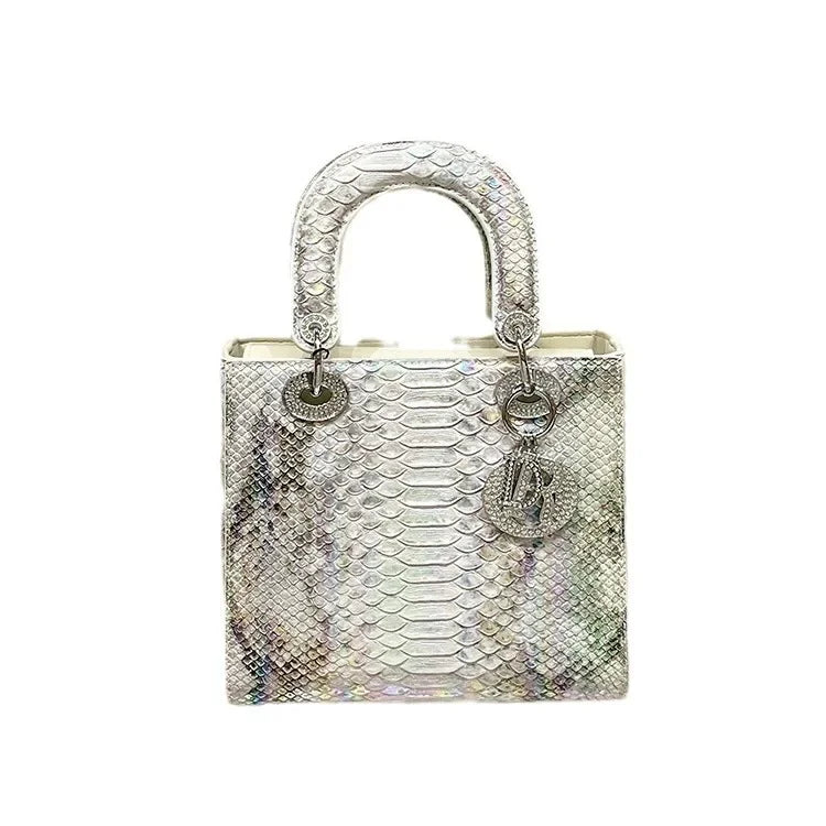 2024 New Luxury Snake Pattern Handbag Women's Fashionable Chain Shoulder Crossbody Bag True Leather Handbags