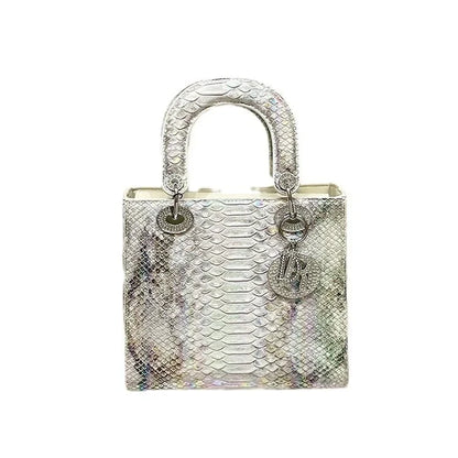 2024 New Luxury Snake Pattern Handbag Women's Fashionable Chain Shoulder Crossbody Bag True Leather Handbags