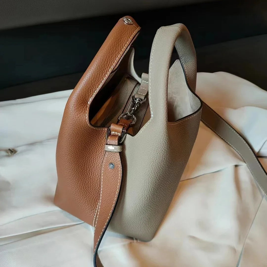 TOGO Cowhide Bucket Bag With Niche Design Color Blocking Luxury Designer Single Shoulder Diagonal Cross Women's Bag Tote Bag