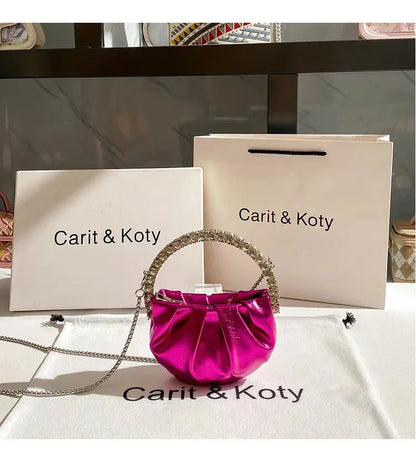 Luxury Circular Metal Handle Mini Bag Women Handbag Glitter Shiny Rhinestone Evening Bag Wedding Party Clutch Purse Shoulder Bag