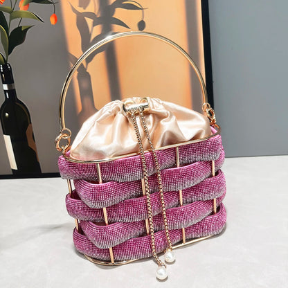 handmade Rhinestones Evening clutch Bag Purses and handbag luxury Designer shoulder bag Shiny Crystal Clutch purse bucket bag