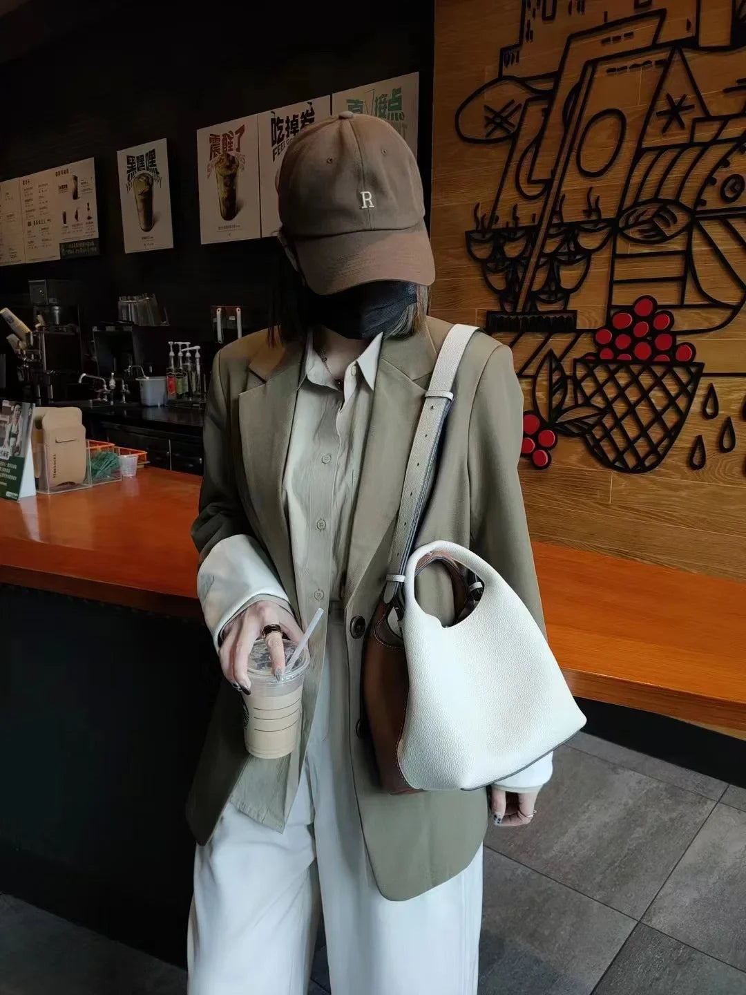 TOGO Cowhide Bucket Bag With Niche Design Color Blocking Luxury Designer Single Shoulder Diagonal Cross Women's Bag Tote Bag