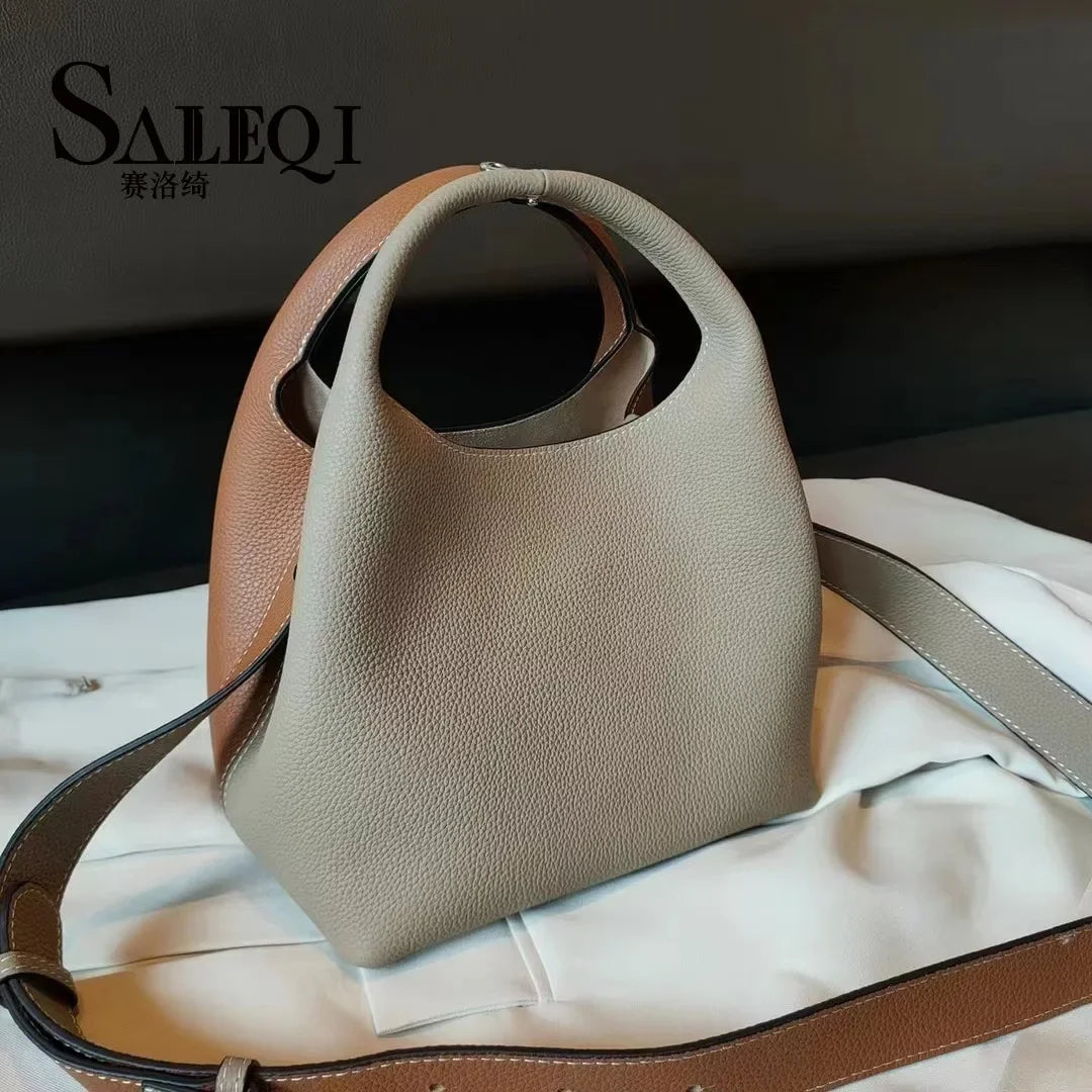 TOGO Cowhide Bucket Bag With Niche Design Color Blocking Luxury Designer Single Shoulder Diagonal Cross Women's Bag Tote Bag