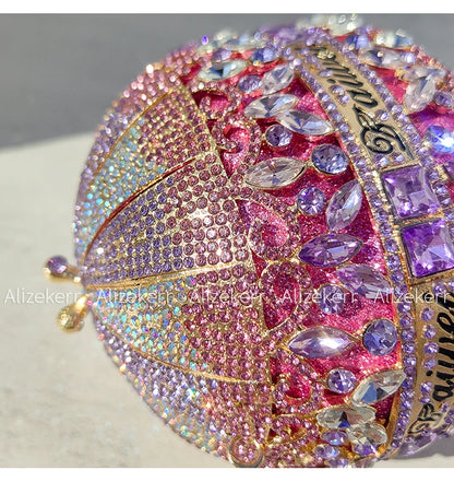 Alizekerr Hot Air Balloon Shaped Crystal Evening Bags Women Luxury Classy Unique Rhinestone Circular Clutch Purses Wedding Party