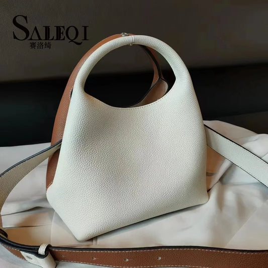 TOGO Cowhide Bucket Bag With Niche Design Color Blocking Luxury Designer Single Shoulder Diagonal Cross Women's Bag Tote Bag