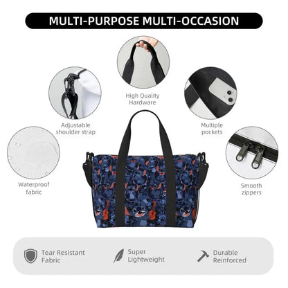 Custom Large SLilo And Stitch Cartoon Tote Bag Women Anime Shopping Shoulder Beach Gym Travel Bag