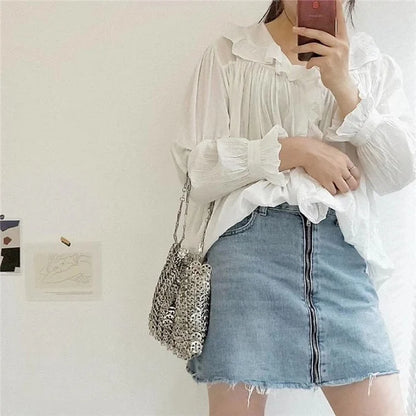 Women Bags Silver Metal Evening Bags Sequins Chain Woven Bag Hollow Clutch Purse Female Travel Holiday Shoulder Bag Handbag