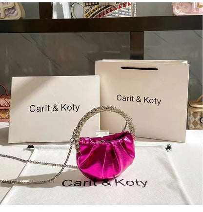 Luxury Circular Metal Handle Mini Bag Women Handbag Glitter Shiny Rhinestone Evening Bag Wedding Party Clutch Purse Shoulder Bag