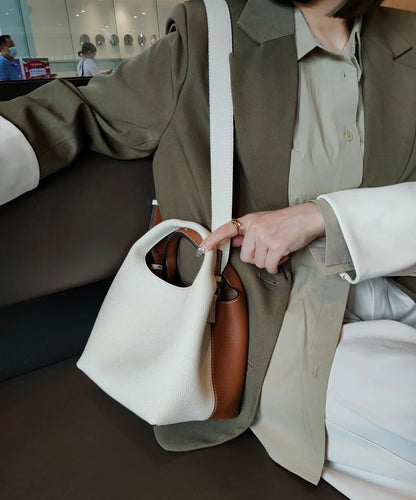TOGO Cowhide Bucket Bag With Niche Design Color Blocking Luxury Designer Single Shoulder Diagonal Cross Women's Bag Tote Bag