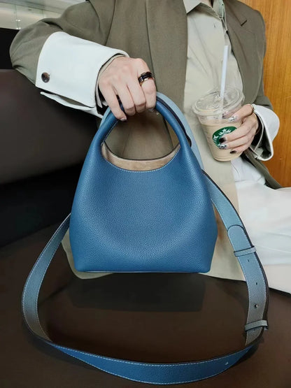 TOGO Cowhide Bucket Bag With Niche Design Color Blocking Luxury Designer Single Shoulder Diagonal Cross Women's Bag Tote Bag