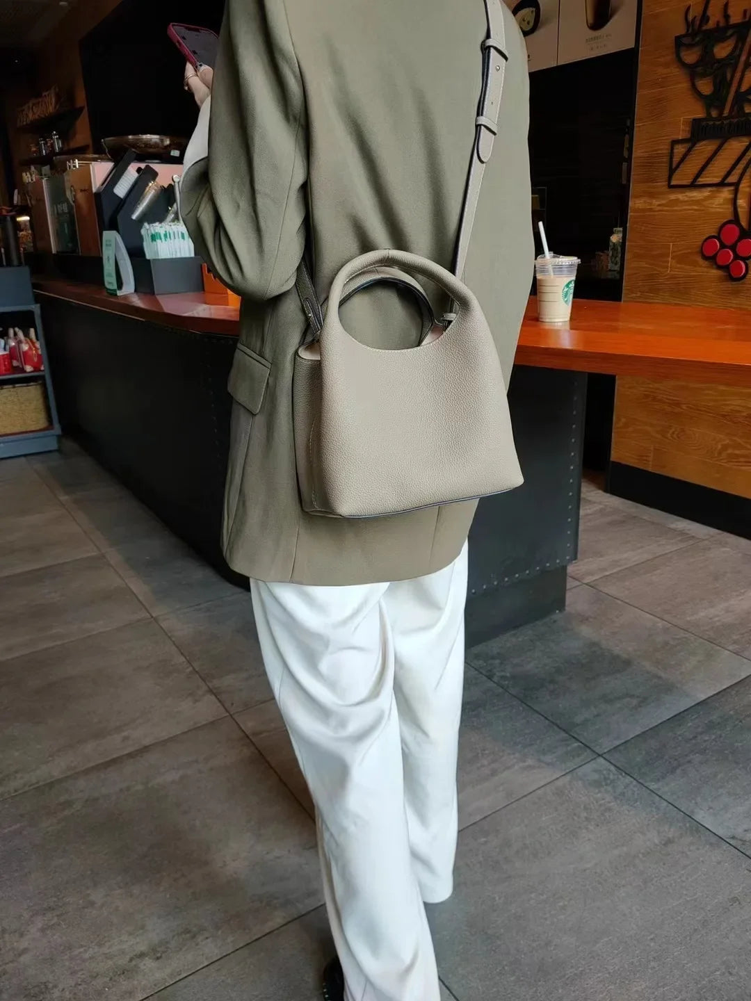 TOGO Cowhide Bucket Bag With Niche Design Color Blocking Luxury Designer Single Shoulder Diagonal Cross Women's Bag Tote Bag