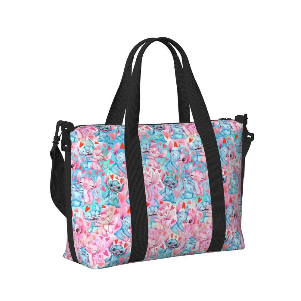 Custom Large SLilo And Stitch Cartoon Tote Bag Women Anime Shopping Shoulder Beach Gym Travel Bag