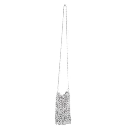 Women Bags Silver Metal Evening Bags Sequins Chain Woven Bag Hollow Clutch Purse Female Travel Holiday Shoulder Bag Handbag
