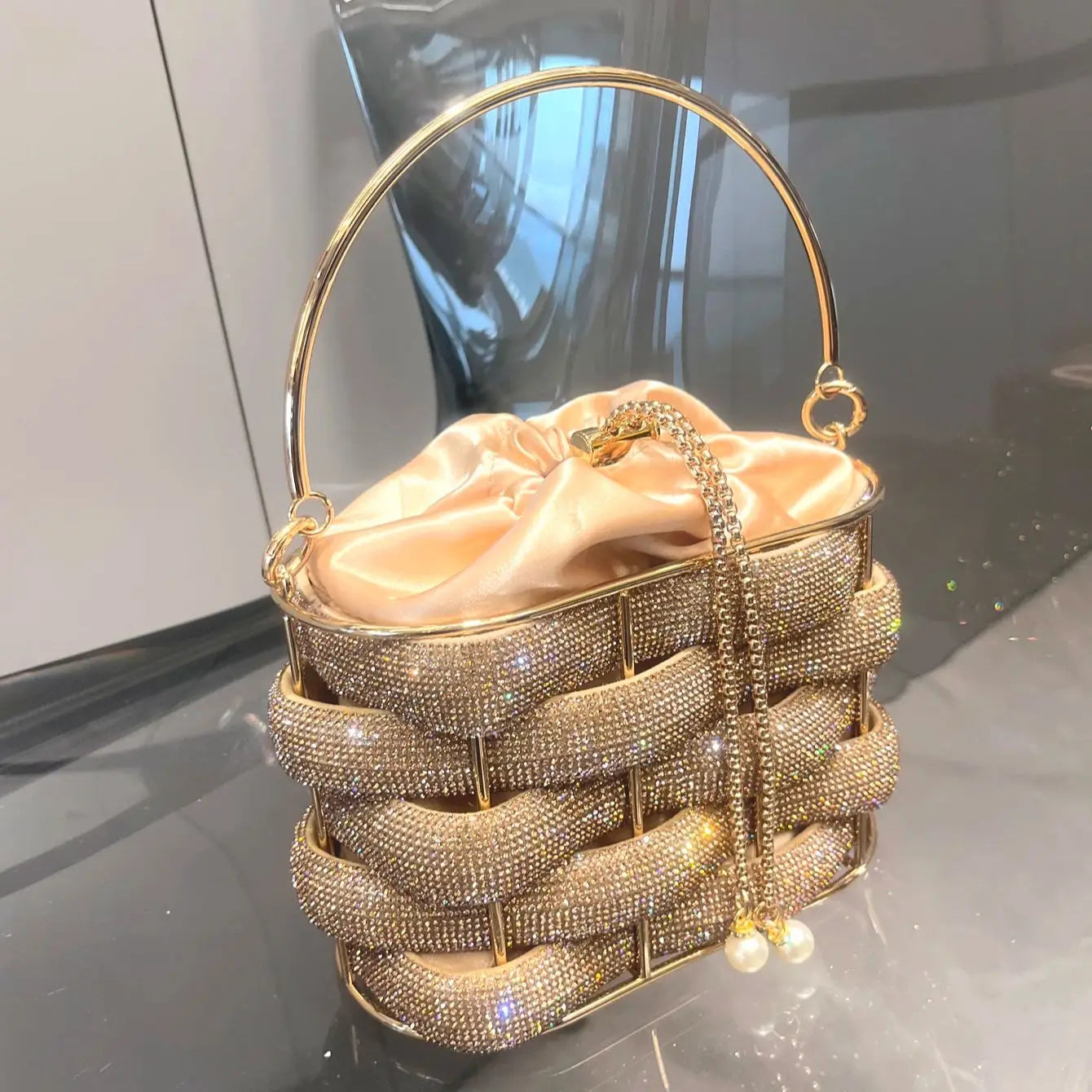 handmade Rhinestones Evening clutch Bag Purses and handbag luxury Designer shoulder bag Shiny Crystal Clutch purse bucket bag