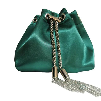 WOMEN BAG High Quality Silk Bucket Bags Diamonds Female Personalized Shoulder Tassels Chains Handbags For Women Crossbady Bag