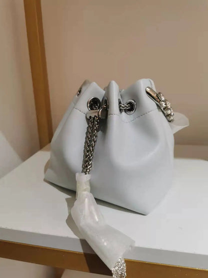 WOMEN BAG High Quality Silk Bucket Bags Diamonds Female Personalized Shoulder Tassels Chains Handbags For Women Crossbady Bag