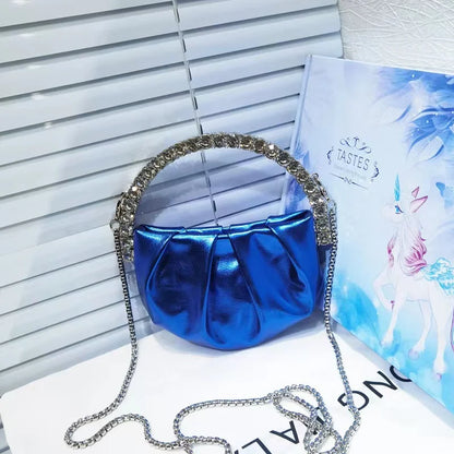 Luxury Circular Metal Handle Mini Bag Women Handbag Glitter Shiny Rhinestone Evening Bag Wedding Party Clutch Purse Shoulder Bag