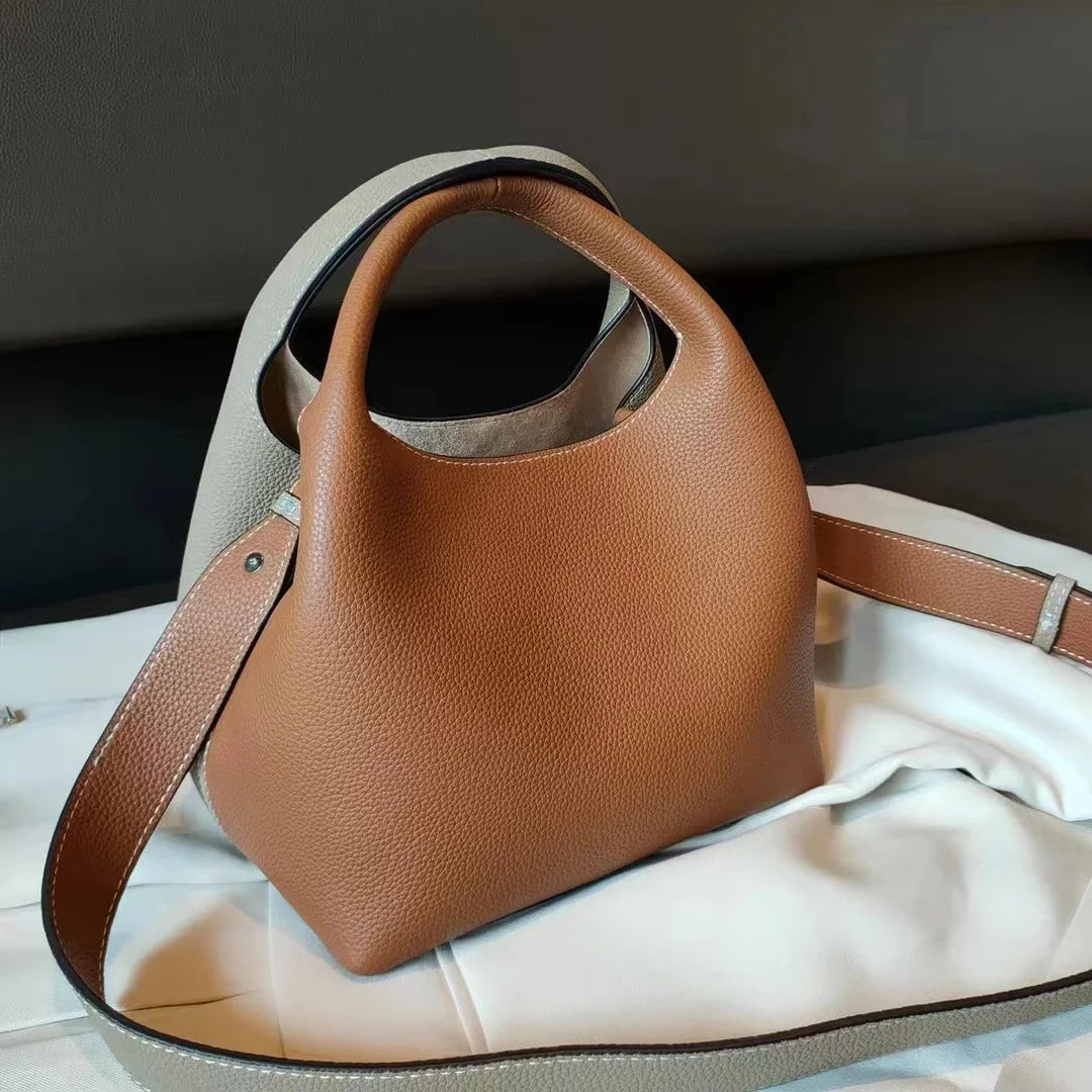 TOGO Cowhide Bucket Bag With Niche Design Color Blocking Luxury Designer Single Shoulder Diagonal Cross Women's Bag Tote Bag