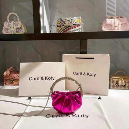 Luxury Circular Metal Handle Mini Bag Women Handbag Glitter Shiny Rhinestone Evening Bag Wedding Party Clutch Purse Shoulder Bag