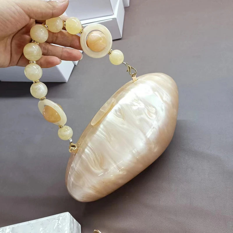 Pearl Acrylic Evening Bags Designer Luxury Clutch Purse Mini Women's Wallet Shell Chain Shoulder Crossbody Wedding Party Handbag