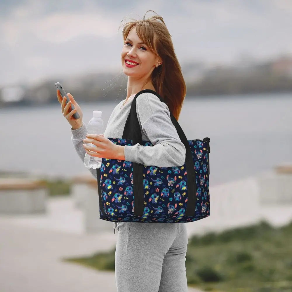 Custom Large SLilo And Stitch Cartoon Tote Bag Women Anime Shopping Shoulder Beach Gym Travel Bag