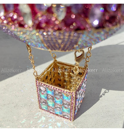 Alizekerr Hot Air Balloon Shaped Crystal Evening Bags Women Luxury Classy Unique Rhinestone Circular Clutch Purses Wedding Party