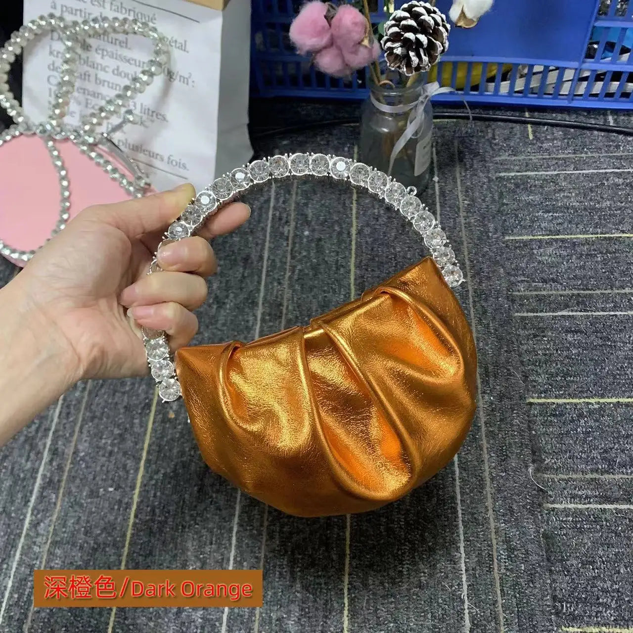 Luxury Circular Metal Handle Mini Bag Women Handbag Glitter Shiny Rhinestone Evening Bag Wedding Party Clutch Purse Shoulder Bag