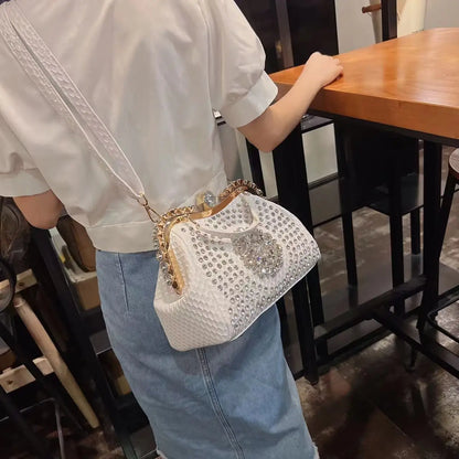 2024 New Luxury Fashion Diamonds Women's Handbags Leather Design Clip Rhinestone Bag Portable Tote Shoulder Messenger Bags