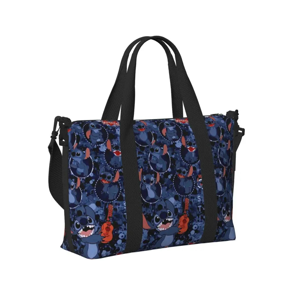 Custom Large SLilo And Stitch Cartoon Tote Bag Women Anime Shopping Shoulder Beach Gym Travel Bag