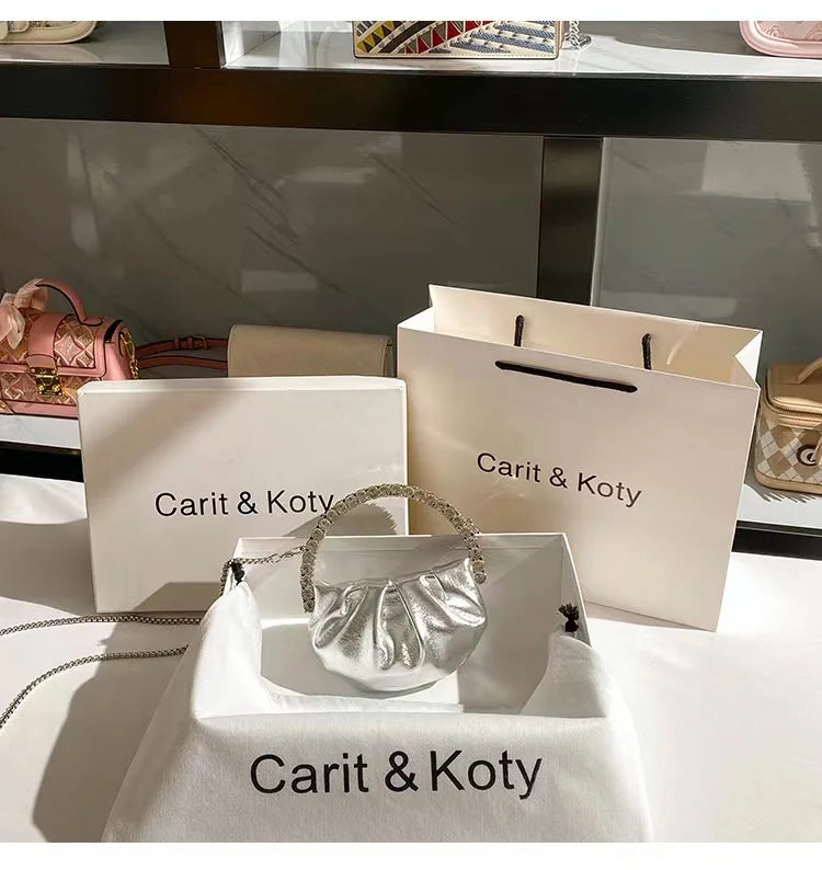 Luxury Circular Metal Handle Mini Bag Women Handbag Glitter Shiny Rhinestone Evening Bag Wedding Party Clutch Purse Shoulder Bag