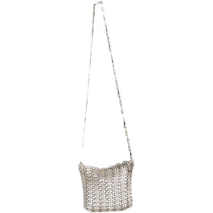 Women Bags Silver Metal Evening Bags Sequins Chain Woven Bag Hollow Clutch Purse Female Travel Holiday Shoulder Bag Handbag