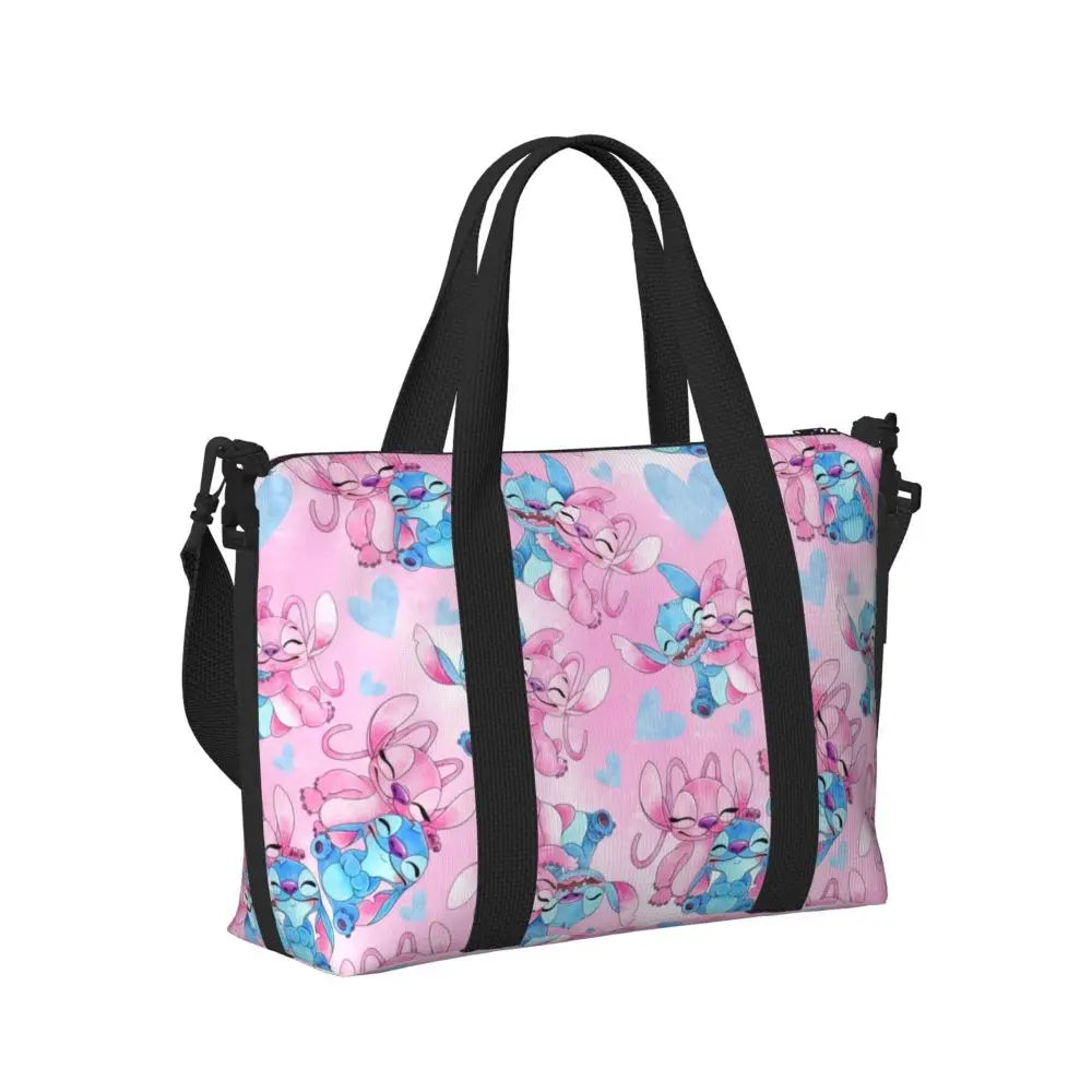 Custom Large SLilo And Stitch Cartoon Tote Bag Women Anime Shopping Shoulder Beach Gym Travel Bag