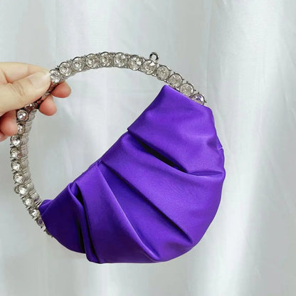 Luxury Circular Metal Handle Mini Bag Women Handbag Glitter Shiny Rhinestone Evening Bag Wedding Party Clutch Purse Shoulder Bag