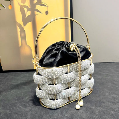 handmade Rhinestones Evening clutch Bag Purses and handbag luxury Designer shoulder bag Shiny Crystal Clutch purse bucket bag