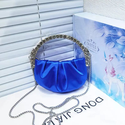 Luxury Circular Metal Handle Mini Bag Women Handbag Glitter Shiny Rhinestone Evening Bag Wedding Party Clutch Purse Shoulder Bag