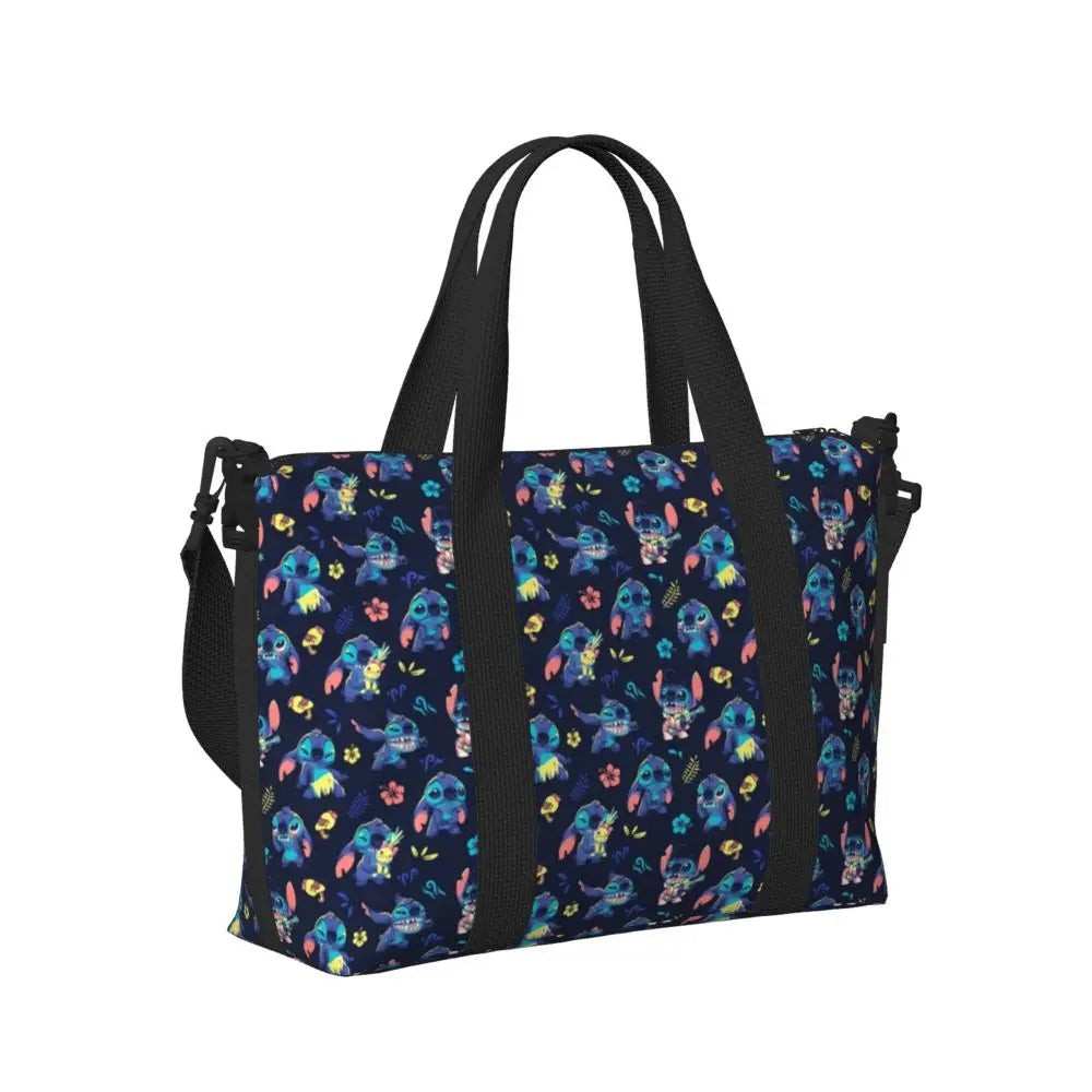 Custom Large SLilo And Stitch Cartoon Tote Bag Women Anime Shopping Shoulder Beach Gym Travel Bag