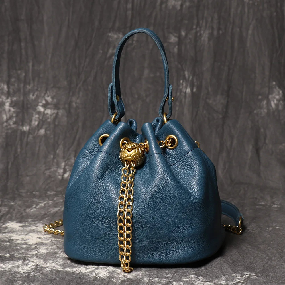 Handmade Cowhide Leather Bucket Bag