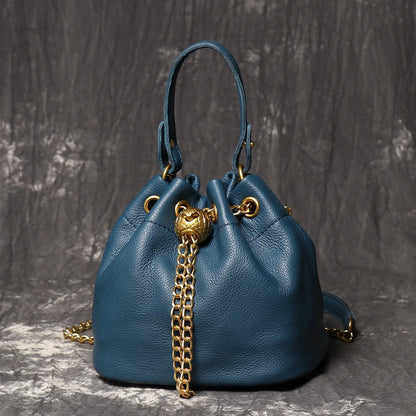 Handmade Cowhide Leather Bucket Bag