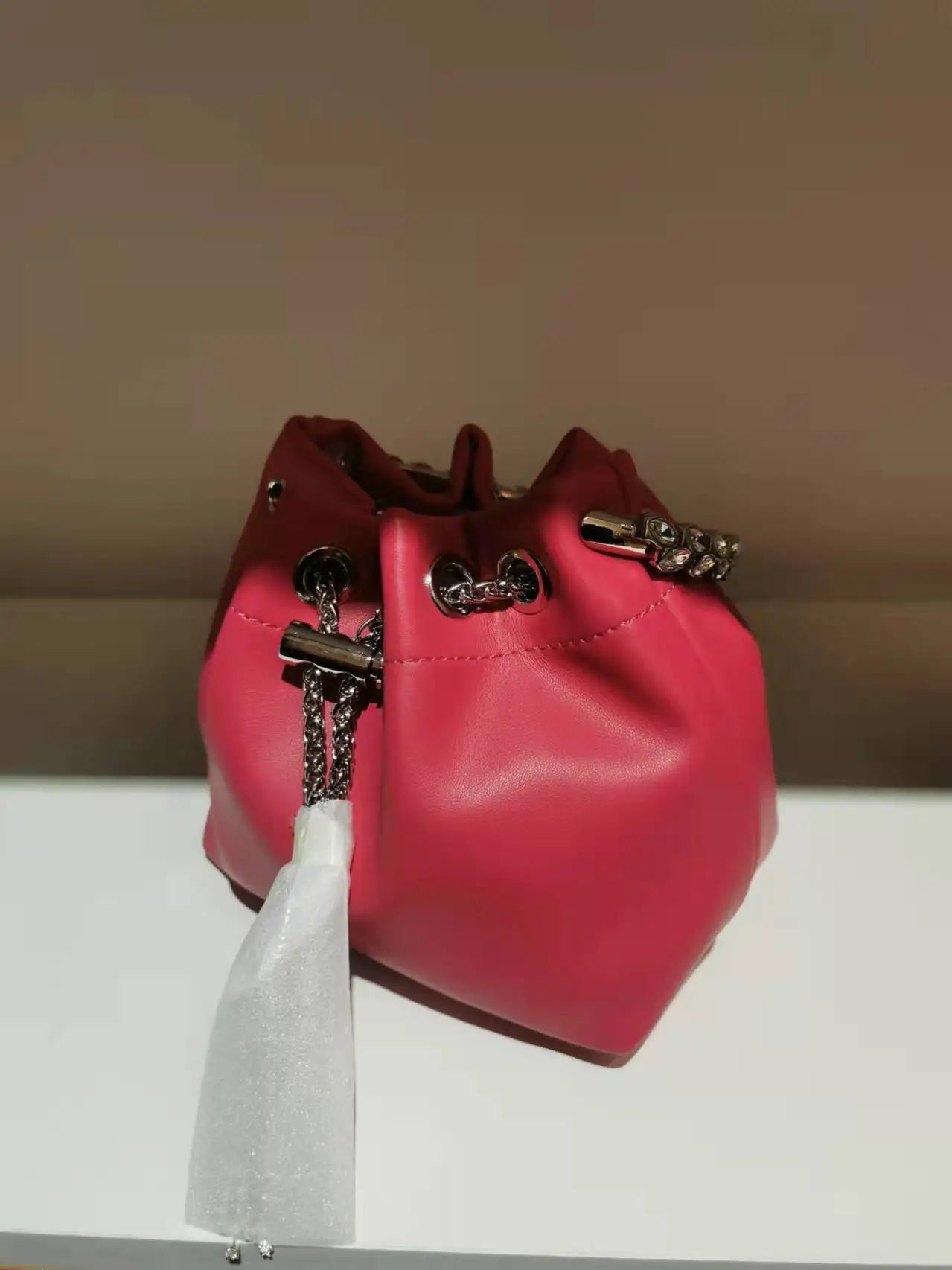 WOMEN BAG High Quality Silk Bucket Bags Diamonds Female Personalized Shoulder Tassels Chains Handbags For Women Crossbady Bag