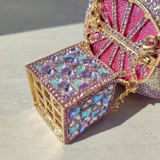 Alizekerr Hot Air Balloon Shaped Crystal Evening Bags Women Luxury Classy Unique Rhinestone Circular Clutch Purses Wedding Party