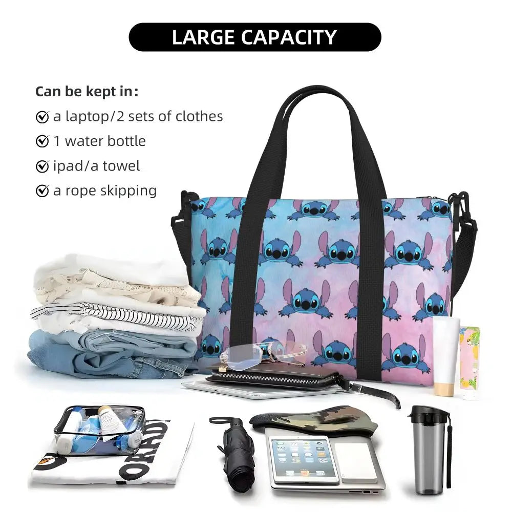 Custom Large SLilo And Stitch Cartoon Tote Bag Women Anime Shopping Shoulder Beach Gym Travel Bag