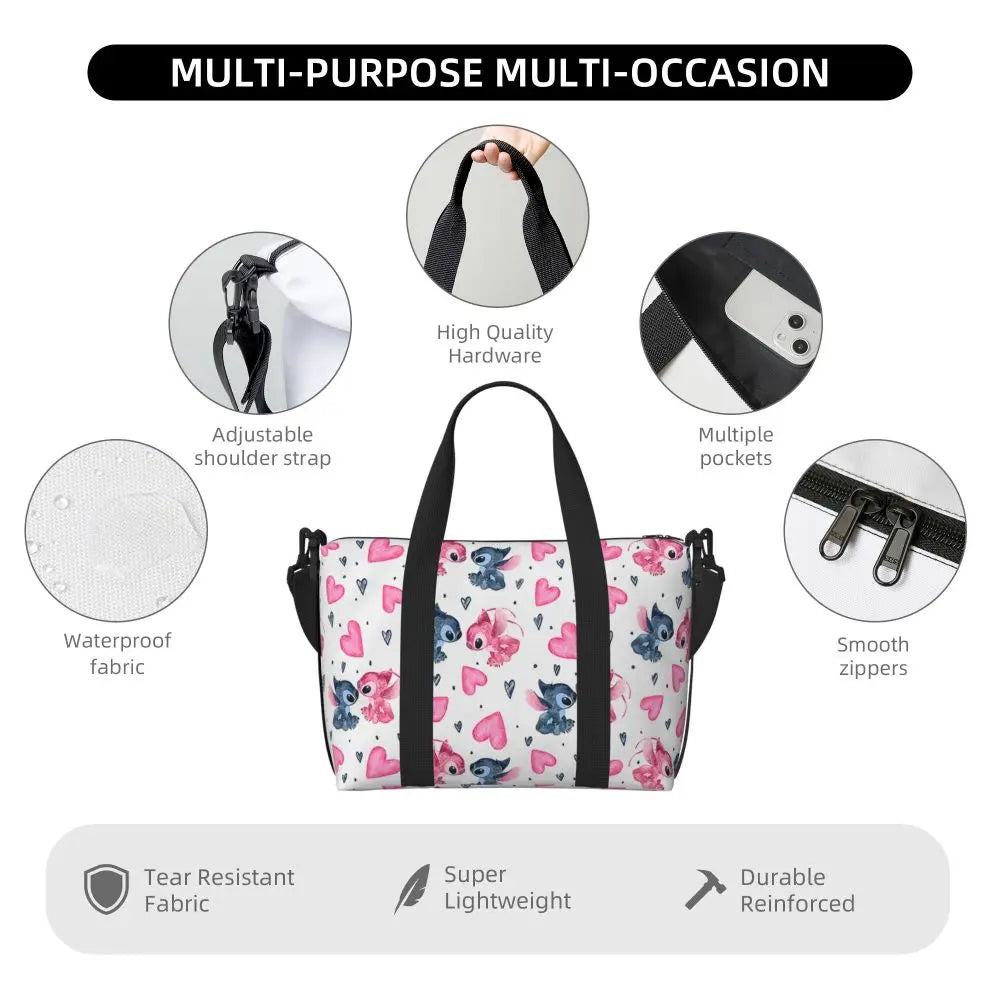 Custom Large SLilo And Stitch Cartoon Tote Bag Women Anime Shopping Shoulder Beach Gym Travel Bag
