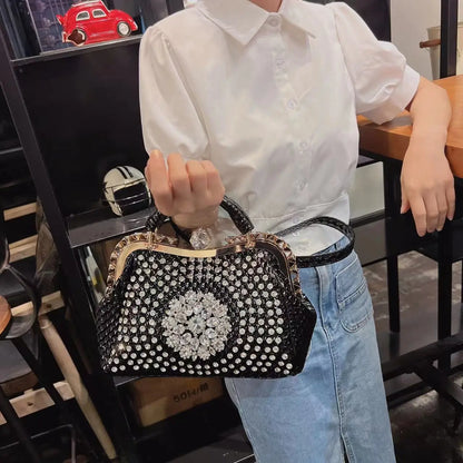 2024 New Luxury Fashion Diamonds Women's Handbags Leather Design Clip Rhinestone Bag Portable Tote Shoulder Messenger Bags