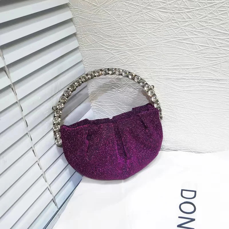 Luxury Circular Metal Handle Mini Bag Women Handbag Glitter Shiny Rhinestone Evening Bag Wedding Party Clutch Purse Shoulder Bag