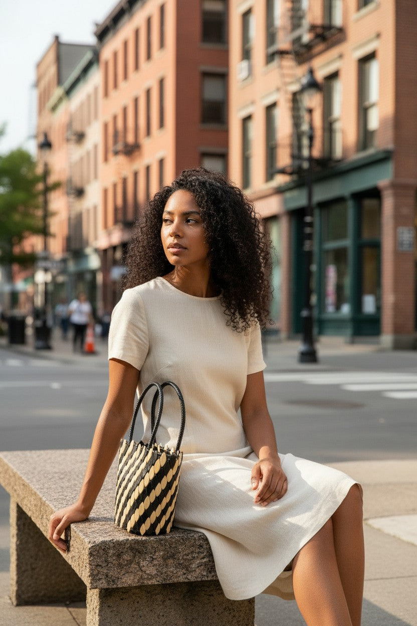Black & Cream Bucket Bag | Handcrafted Statement Handbag – Legacy Dealz