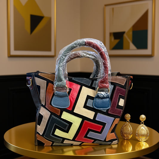 Heritage Mosaic Luxe Leather Tote – Convertible Crossbody