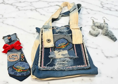 Emerald Rivet Denim Set- Legacy Dealz Exclusive · Handpicked by Jess featuring denim tie, trendy tote, and statement earrings.